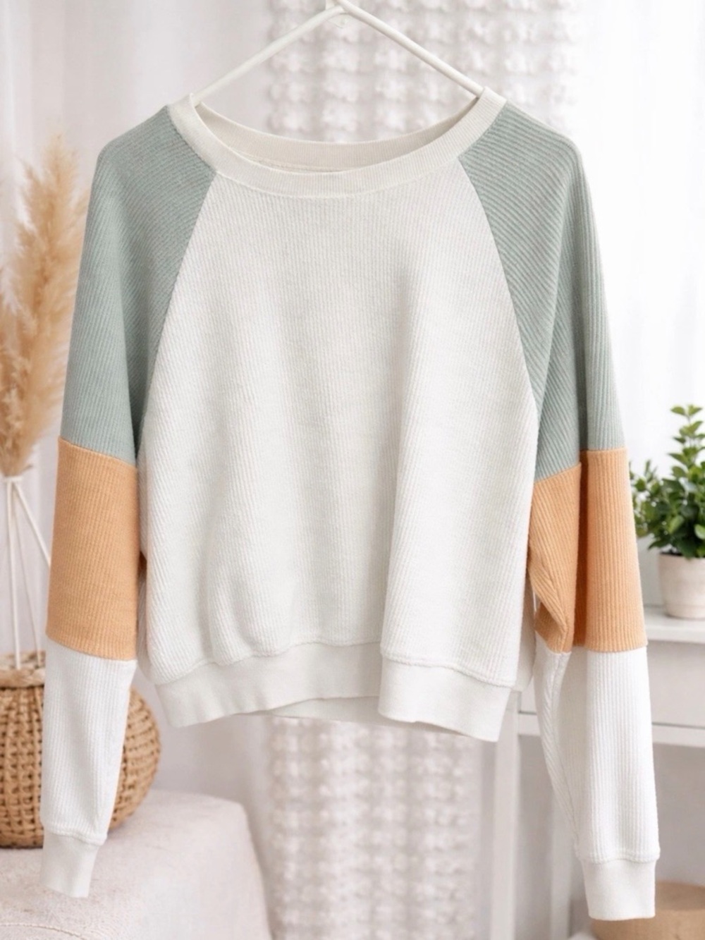 Thread & Supply Cream, Sage & Mustard Colorblock Crewneck